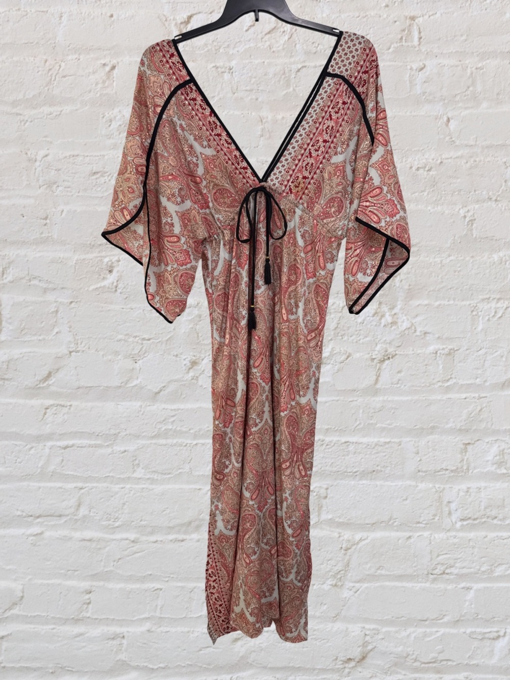 Paisley V-Neck Maxi Dress with Black Trim